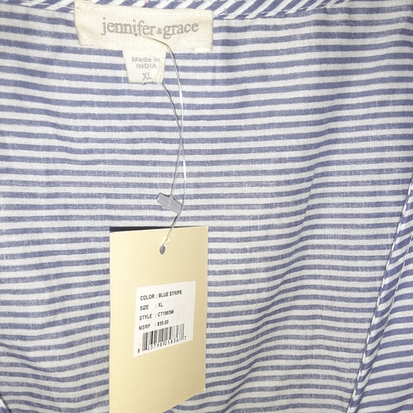 Jennifer & Grace blue striped eyelet flutter sleeve top Sz xl - Picture 3 of 5